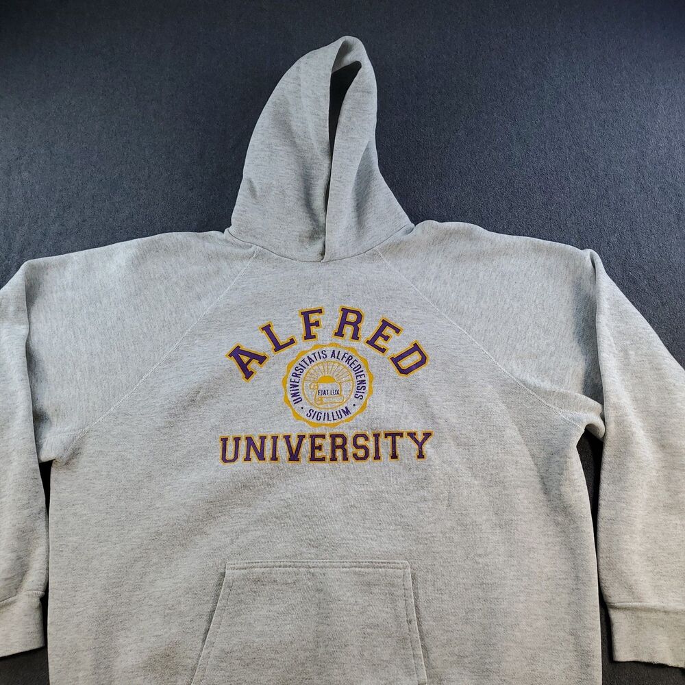 Vintage Alfred University Hoodie Men's Size 2XL Gray Sweatshirt Fleece Lining